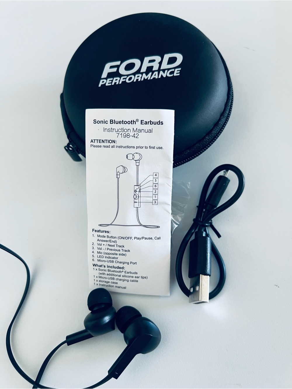 Ford Performance Black Sonic Bluetooth Earbuds with Carry Case